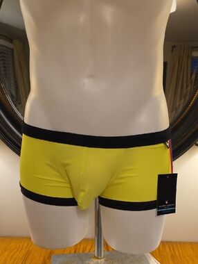Andrew Christian Yellow Swim Trunks with Black Trim
